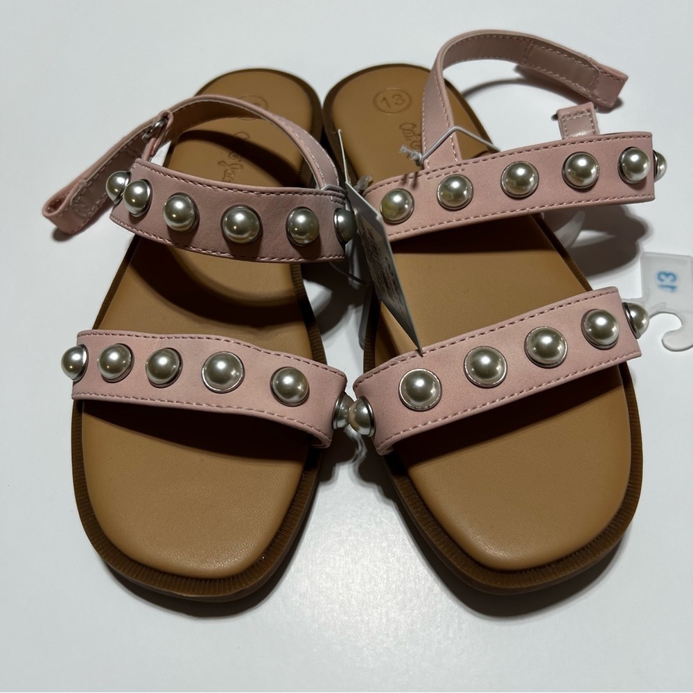 NWT Cat & Jack Kids Eve Pink Pearl-Studded Sandals Size 13 - Picture 1 of 4